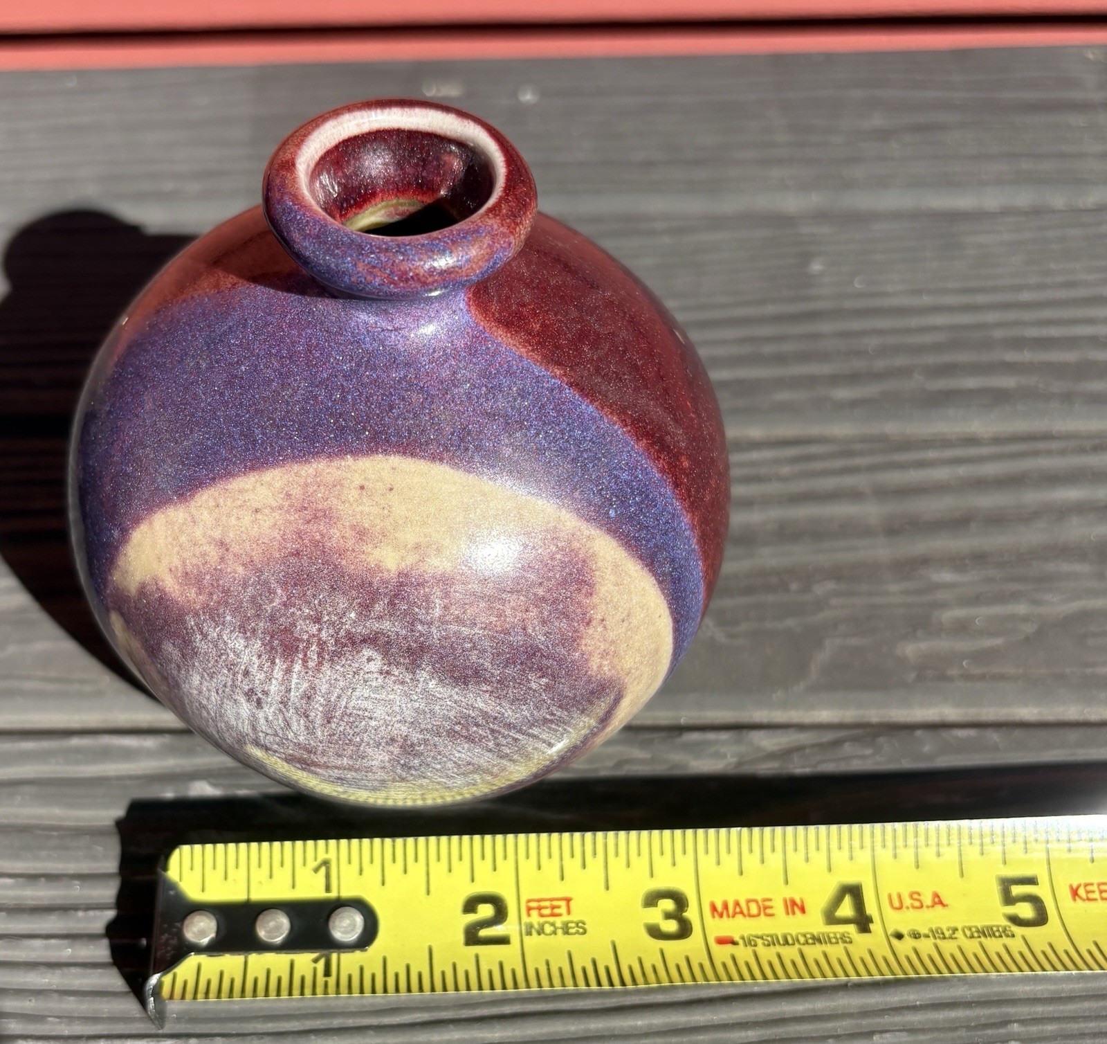 Bud Vase Artist Signed Studio Art Pottery Purple Drip Glaze Speckled Stoneware