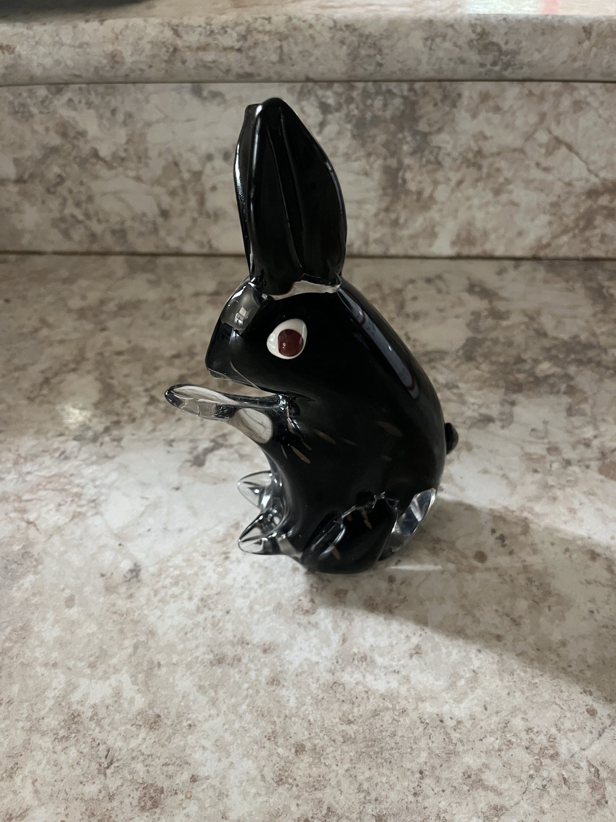 BLOWN GLASS RABBIT SOMERSO BLACK TO CLEAR 7.5” GOOD SIZE