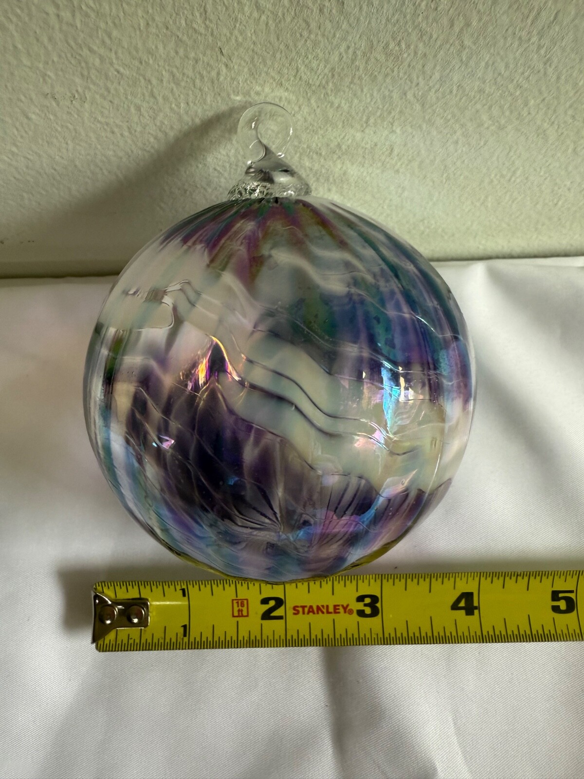 Hand Blown Art Glass Ball approx. 4” Suncatcher Blue Swirl ornament