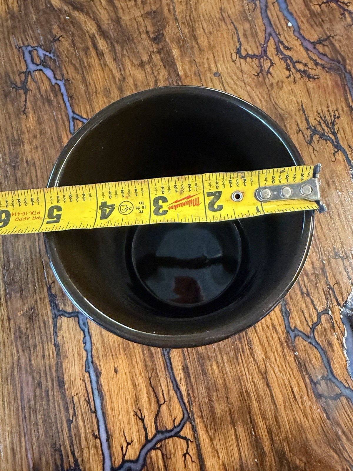 Glazed Black Ceramic Cylindrical Container 7” Tall 5” Diameter