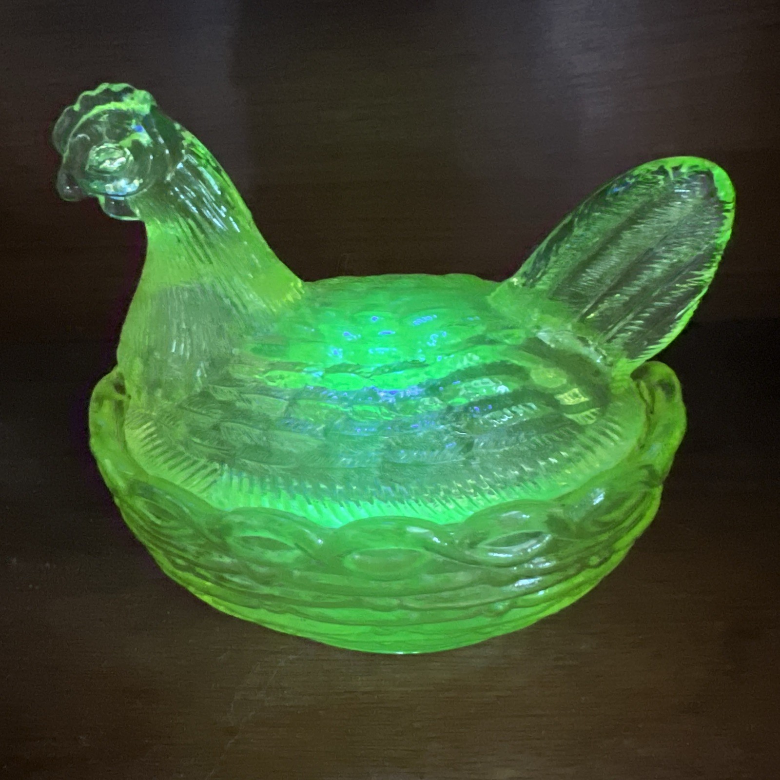 Mosser uranium glass hen on a nest