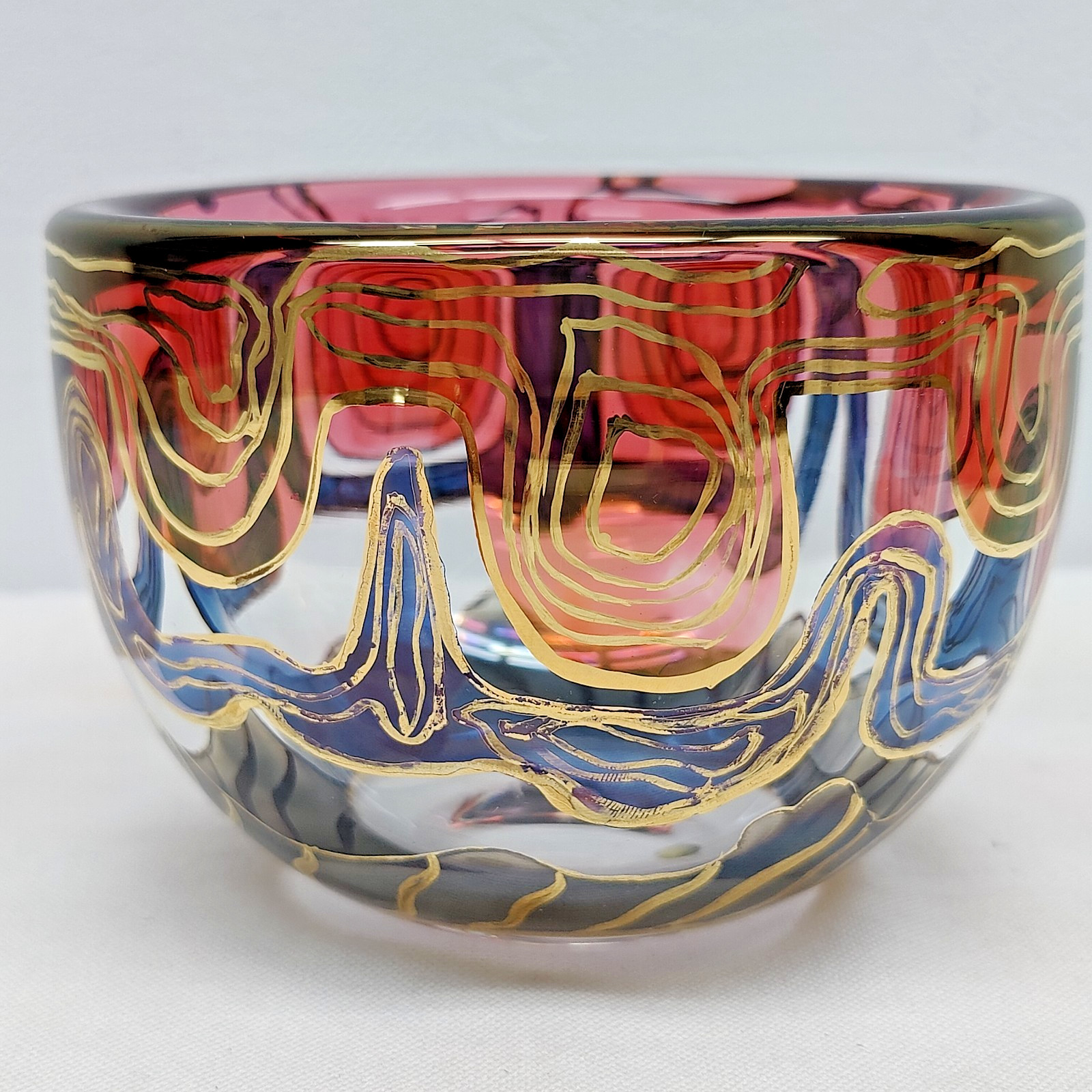 Orrefors Expo Jan Johansson Bowl Vase The Sea Pattern Red Blue Green Gold RARE