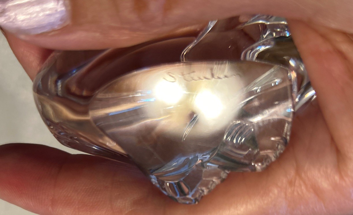 Vintage STEUBEN Signed Glass EAGLE Hand Cooler Rare Crystal Animal Paperweight