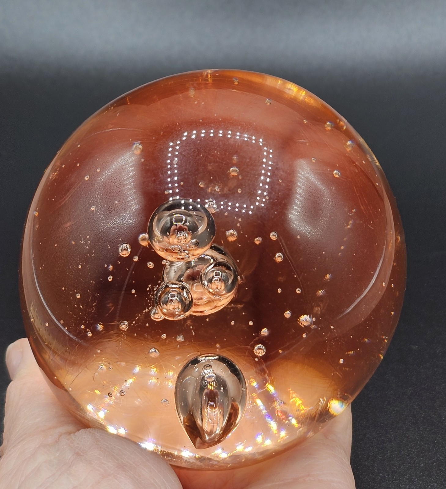 Glass Orb Solid Bubble Paperweight Sphere Round Ball Art Glass 3″ Pinkish Tone
