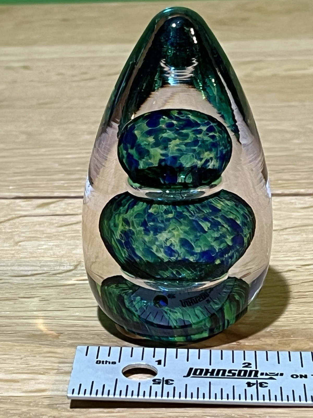 Green/Blue Wedgwood Egg Shaped Paperweight Glass Art Vintage Signed