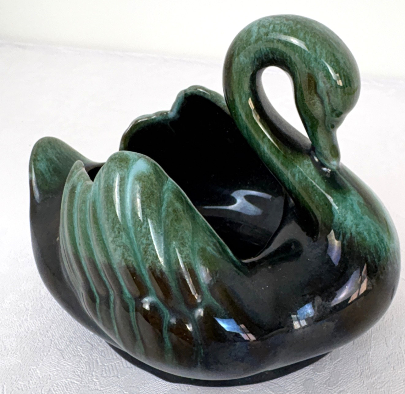 Vintage Blue Mountain Pottery Swan Planter Made in Canada Drip Glaze 5″