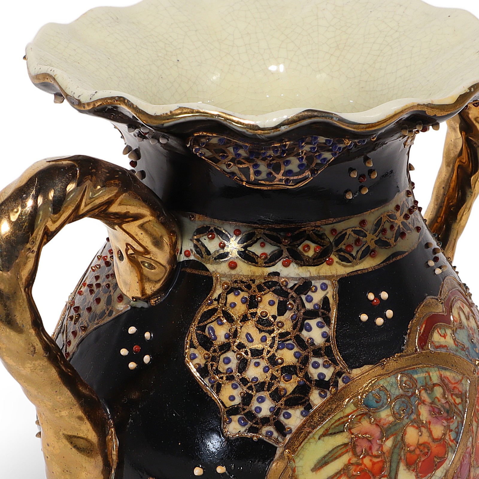Japanese Satsuma Ware Vase – Meiji Era Pottery – Gold Detailing