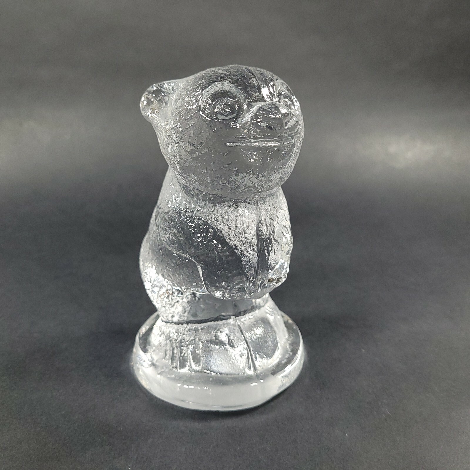 Clear Art Glass Bear Figurine Solid Clear Standing 4.75 in Tall Paperweight