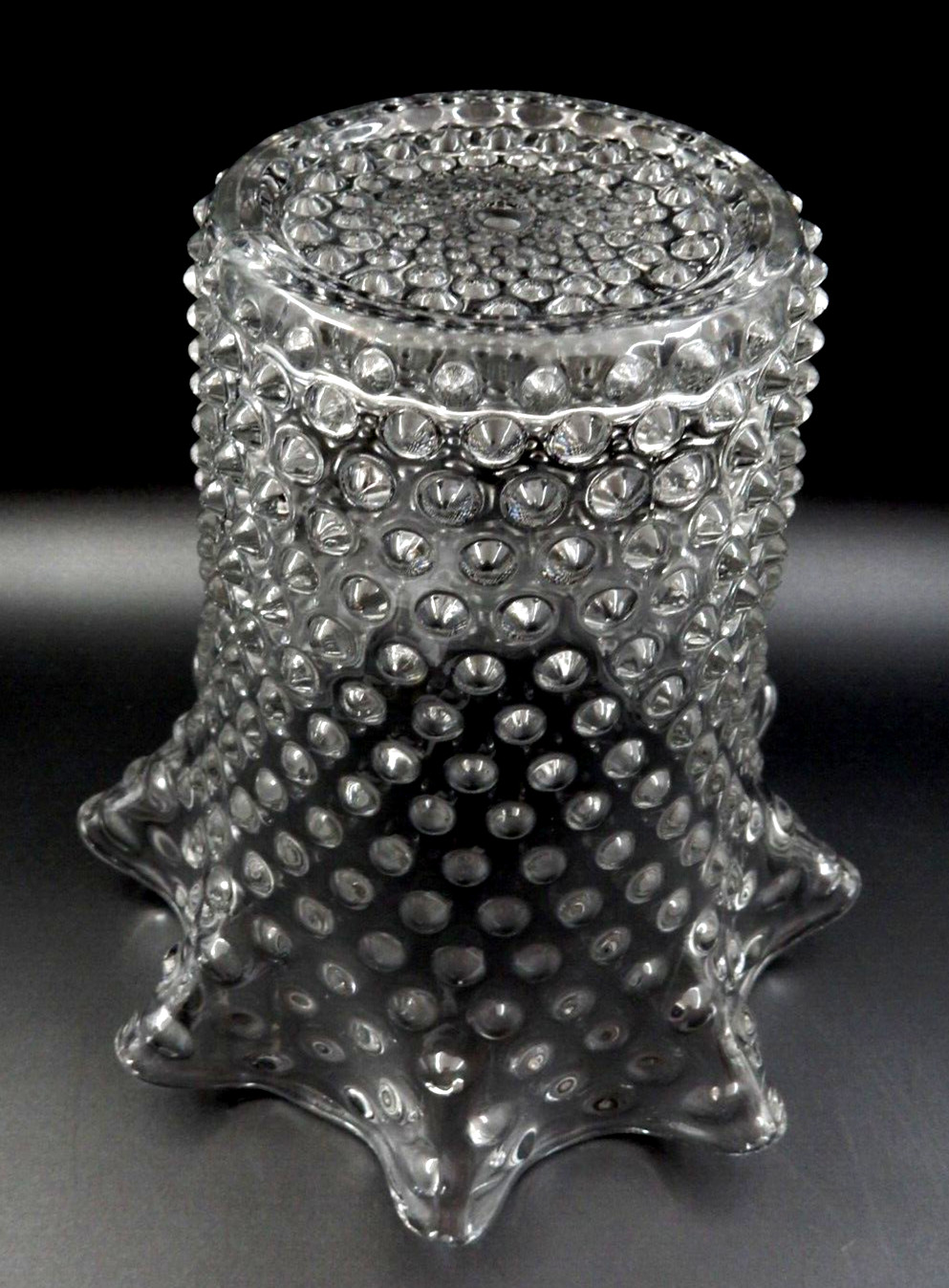 VINTAGE DUNCAN & MILLER RUFFLED EDGE HOBNAIL PATTERN PRESSED GLASS VASE