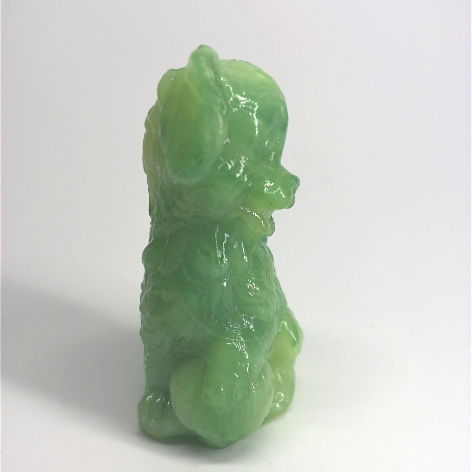Boyd Skippy Dog Figurine Mint Green Slag 3.5″ Vaseline Uranium Glass Glow HTF