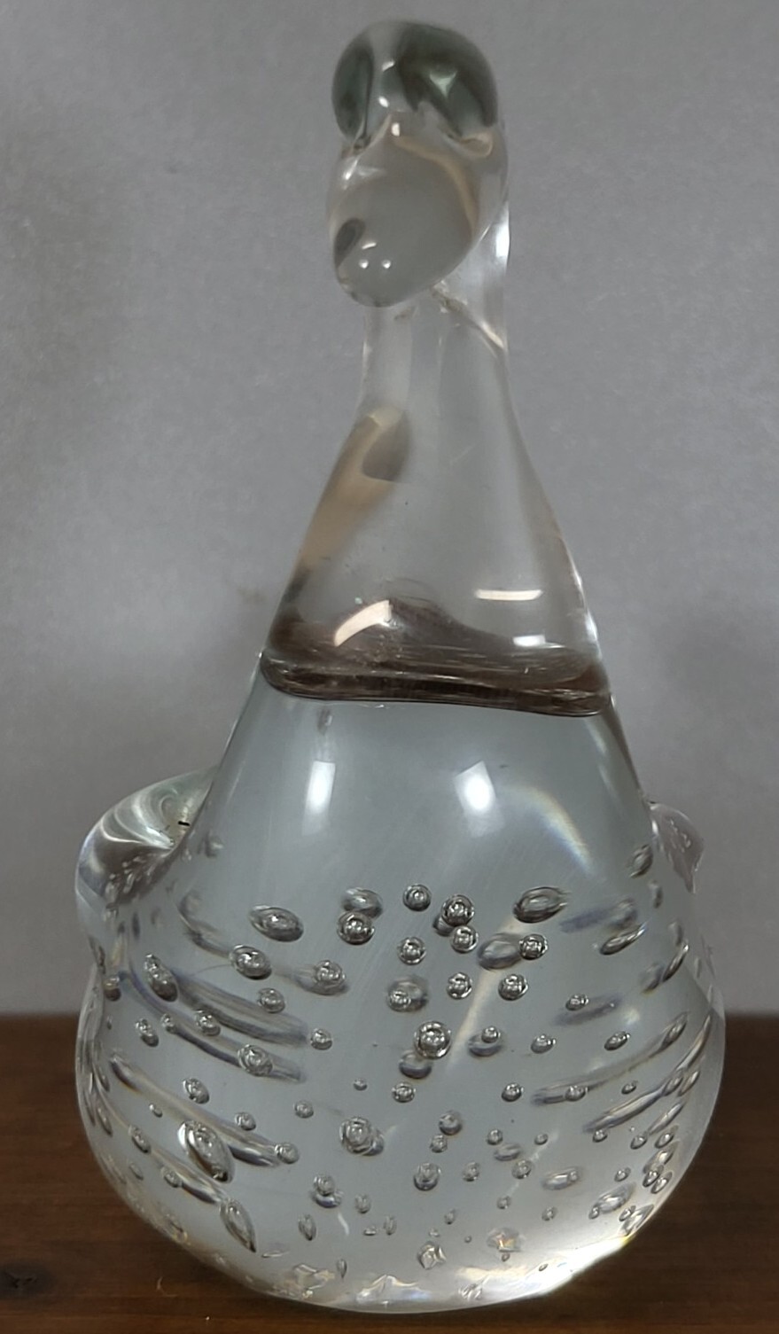 Art Glass Paperweight Swan Goose Duck Clear Controlled Bubbles 3¼” Tall Figure