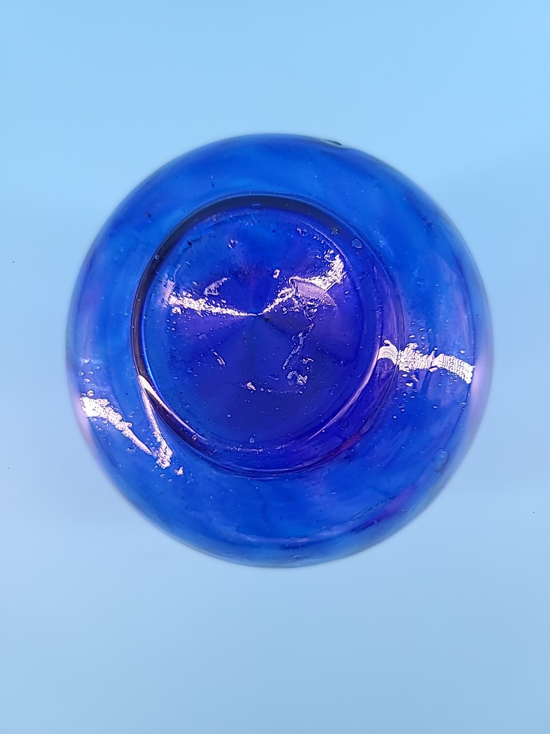 Vintage Blue Cobalt Blown Bud Vase With Swirls About 4.5 Inches Tall