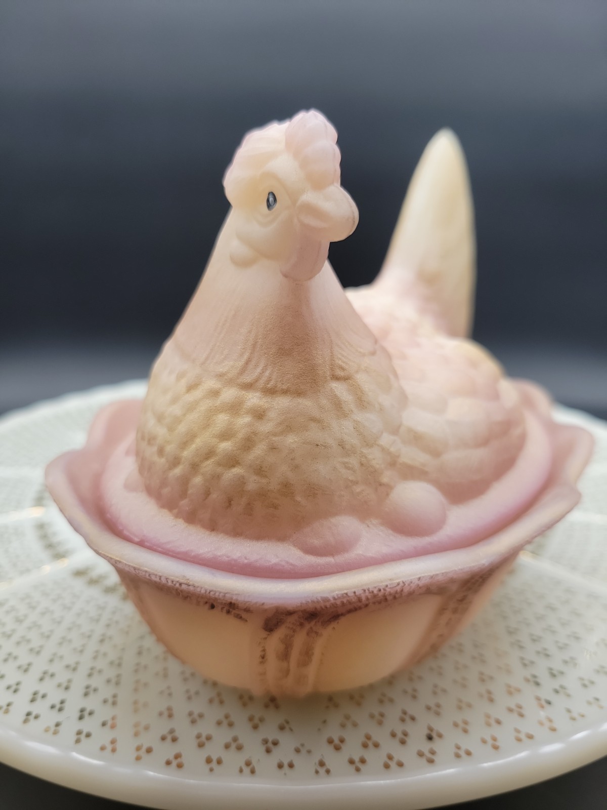 Fenton Fold Art Hand Painted and Signed Folk Art Nesting Hen by J. Powell