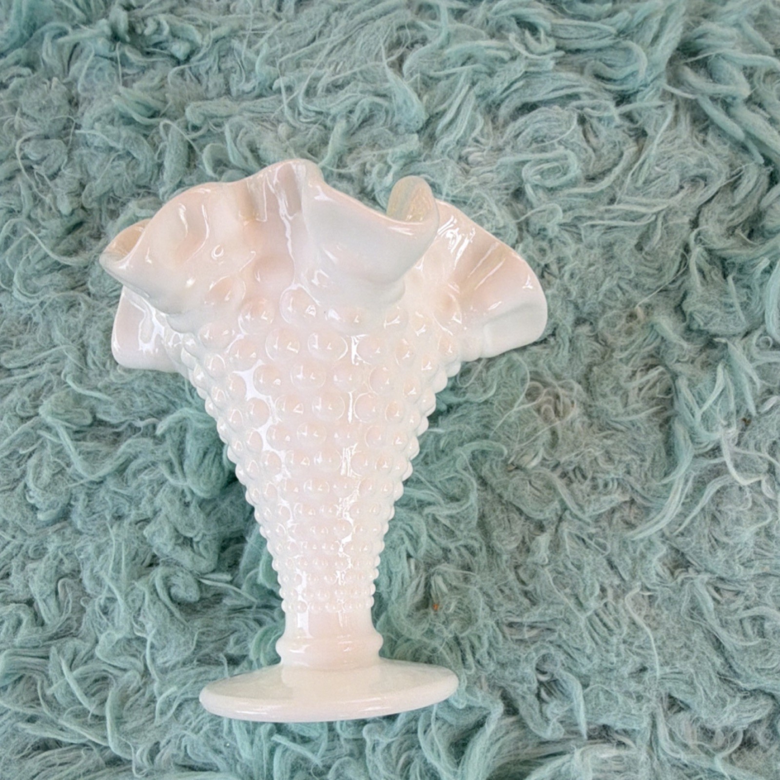 White Hobnail Milk Glass Vase Decorative Glossy Ruffled Rim Ruffled Edge Pattern