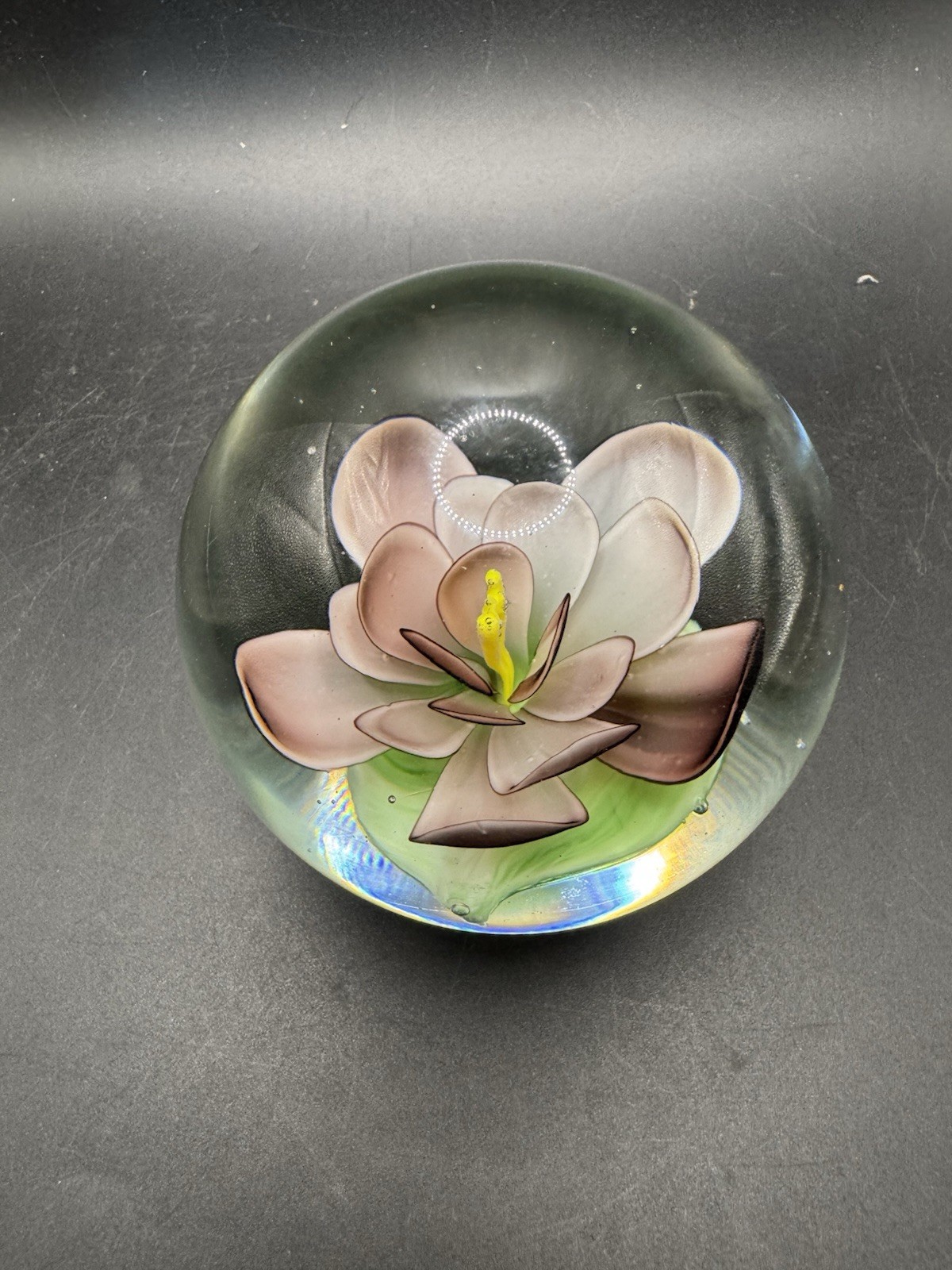 Murano Art Glass Paperweight Pink Flower Lampwork With Controlled Bubble Design