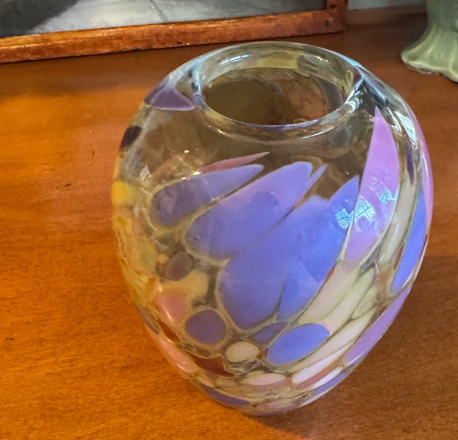 Bruce Freund Signed Hand Blown Art Glass Vase Multi Colored 1987 Collectible