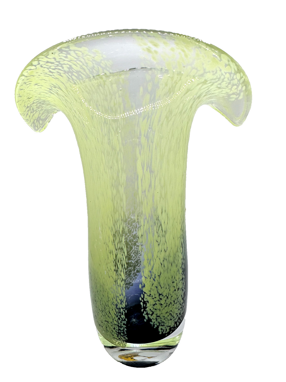 Murano Style Heavy Hand blown 8″ Art glass Vase Dk Purple Chartreuse Green
