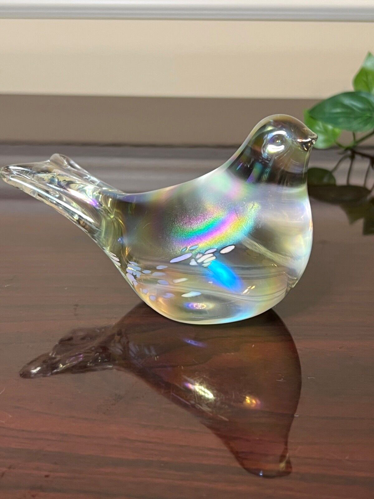 Vintage Silvestri Blown Art Glass Bird Figurine Iridescent Carnival