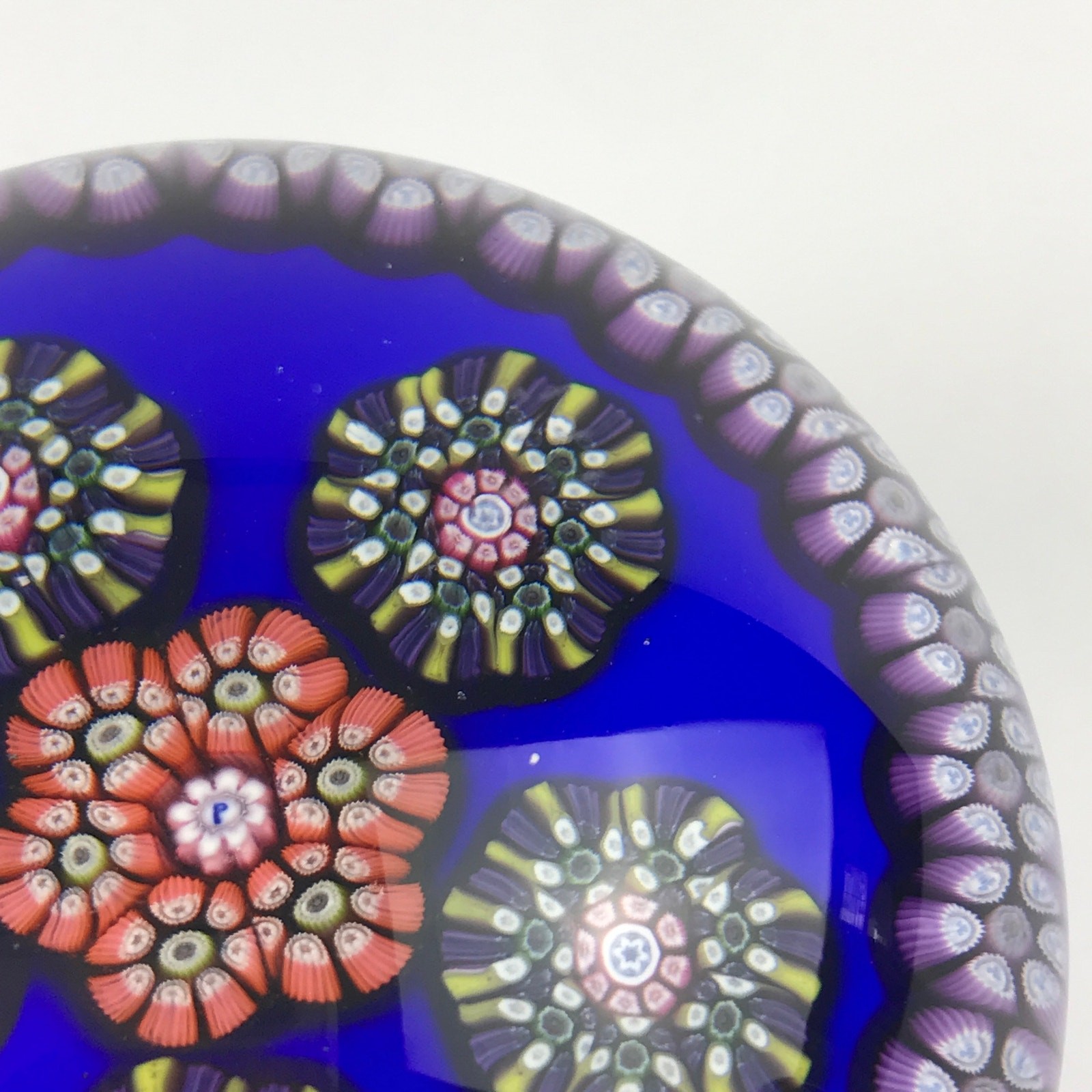 Perthshire 1975C Millefiori Circlets Cane Clusters Ring Blue Ground Paperweight