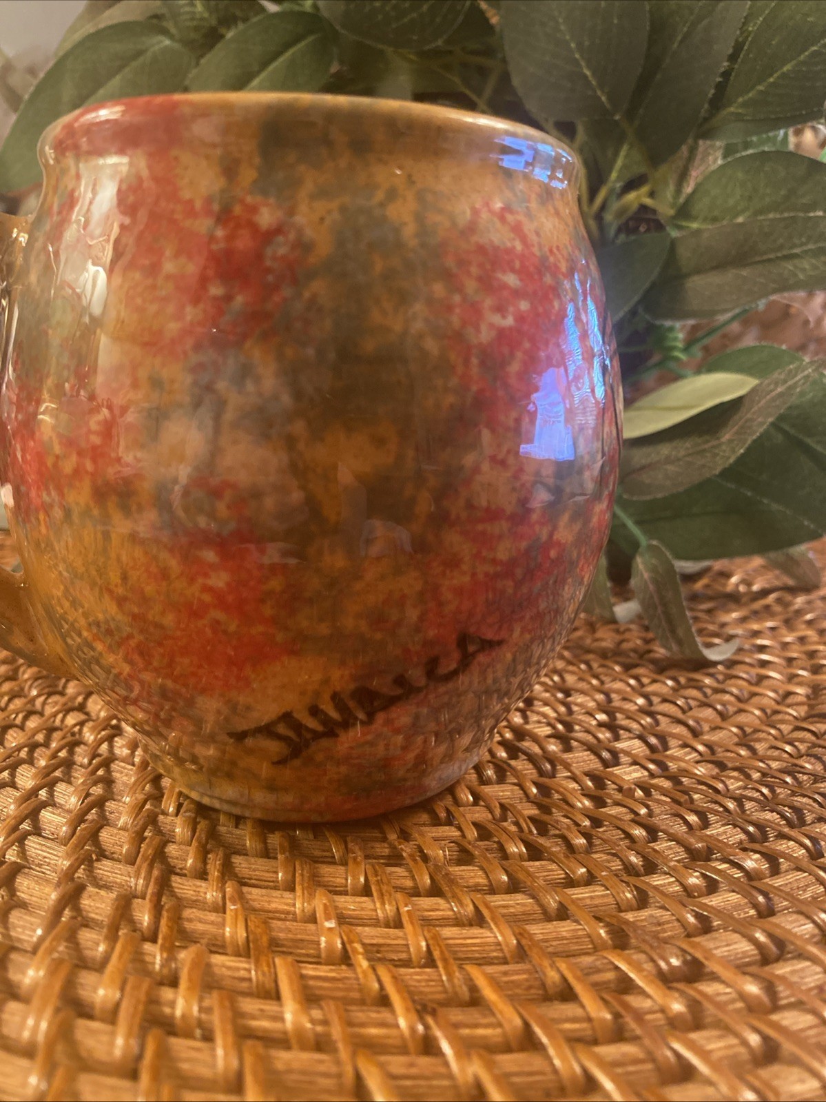 Wassi Art Jamaica pottery Mug Handcrafted Studio Art Tropic Design Signed Beauty