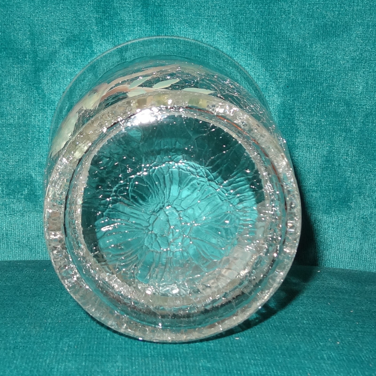 Fifth Ave. Crystal l.t.d crackle glass tealight or vase bluebirds handpainted