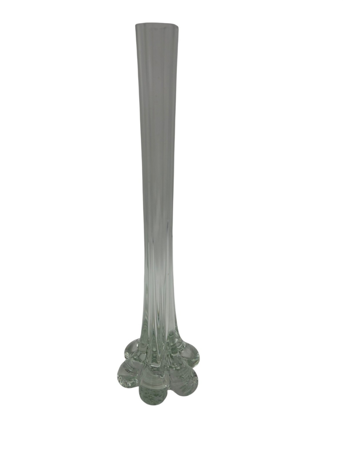 Vintage Clear Art Glass Vase Pulled Drip Base Scalloped Rim 11.5 Inch MCM Decor