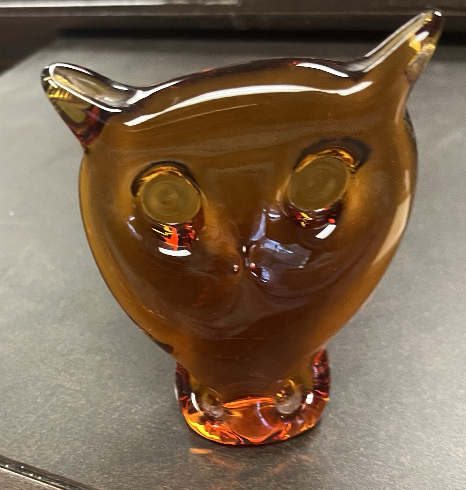 VINTAGE VIKING AMBER GLASS MCM STYLE OWL 4 1/2 Inches