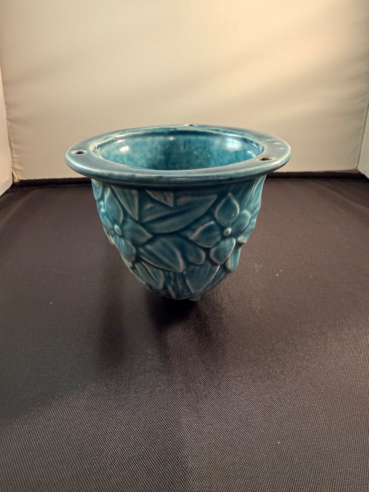 VTG McCoy Hanging Planter Turq. Tri-Chain RARE Art Pottery Mid-Century Vase Old