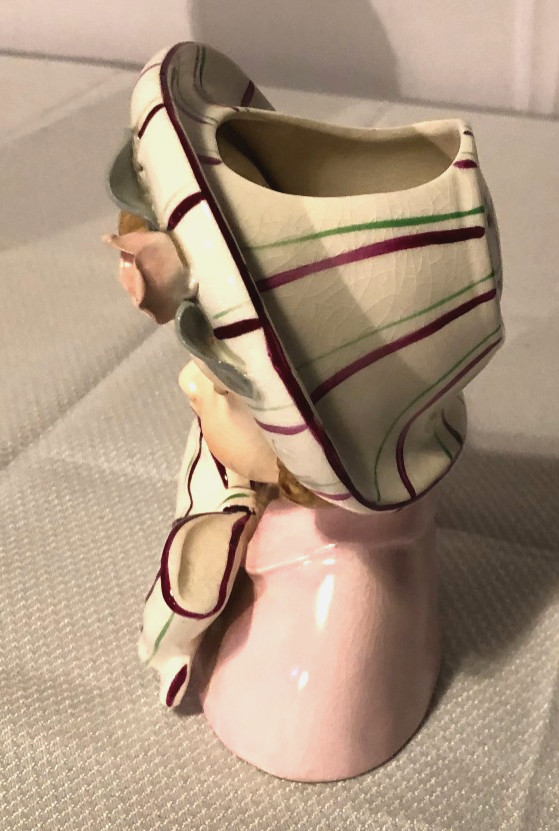 Vintage Porcelain 1956 Napco Lady Head Vase Planter/Girl Striped Bonnett & Bow