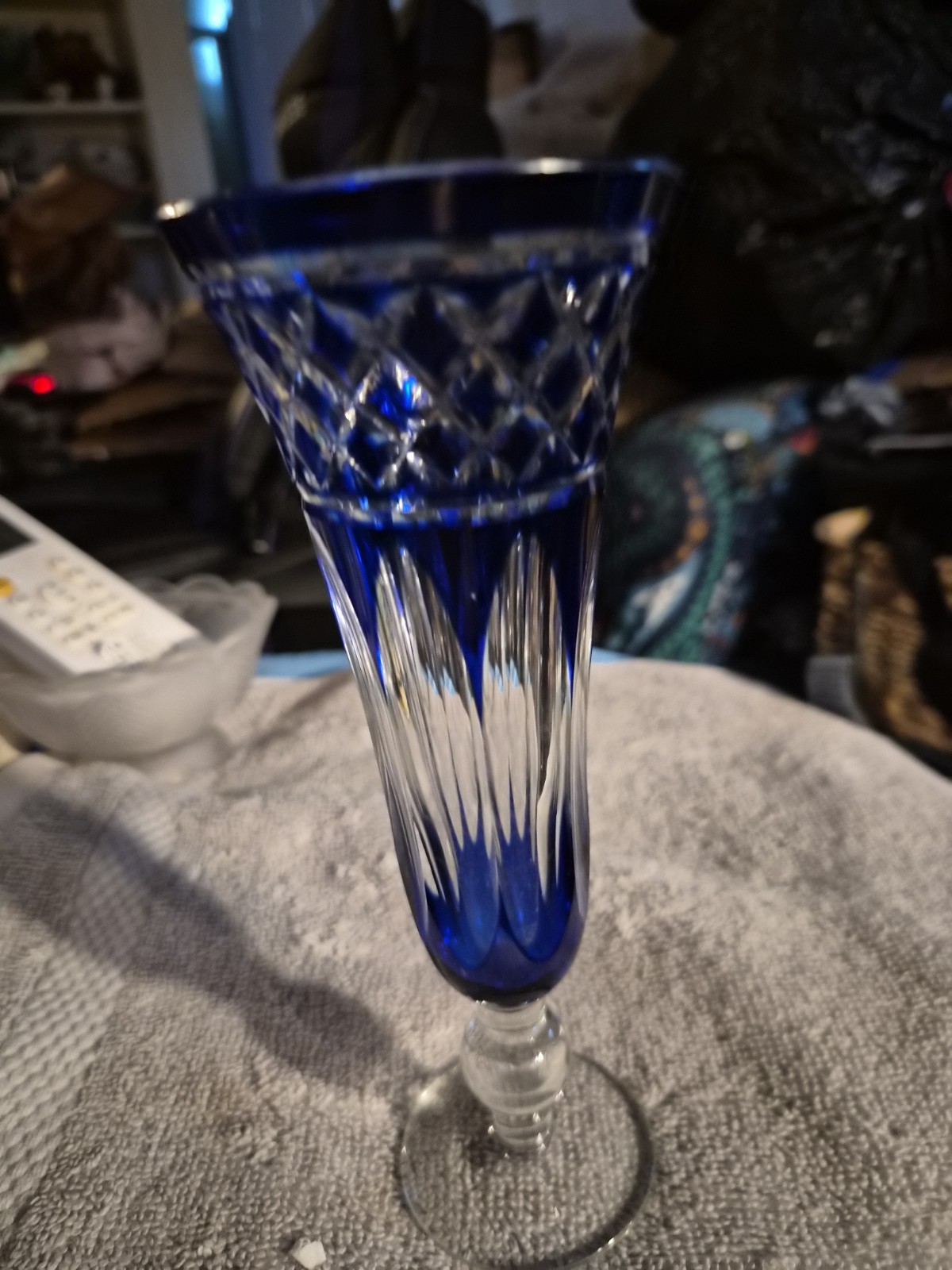 Vintage Towle Blue Cut To Clear Vase Distinctive Cobalt Blue Overlay With Clear