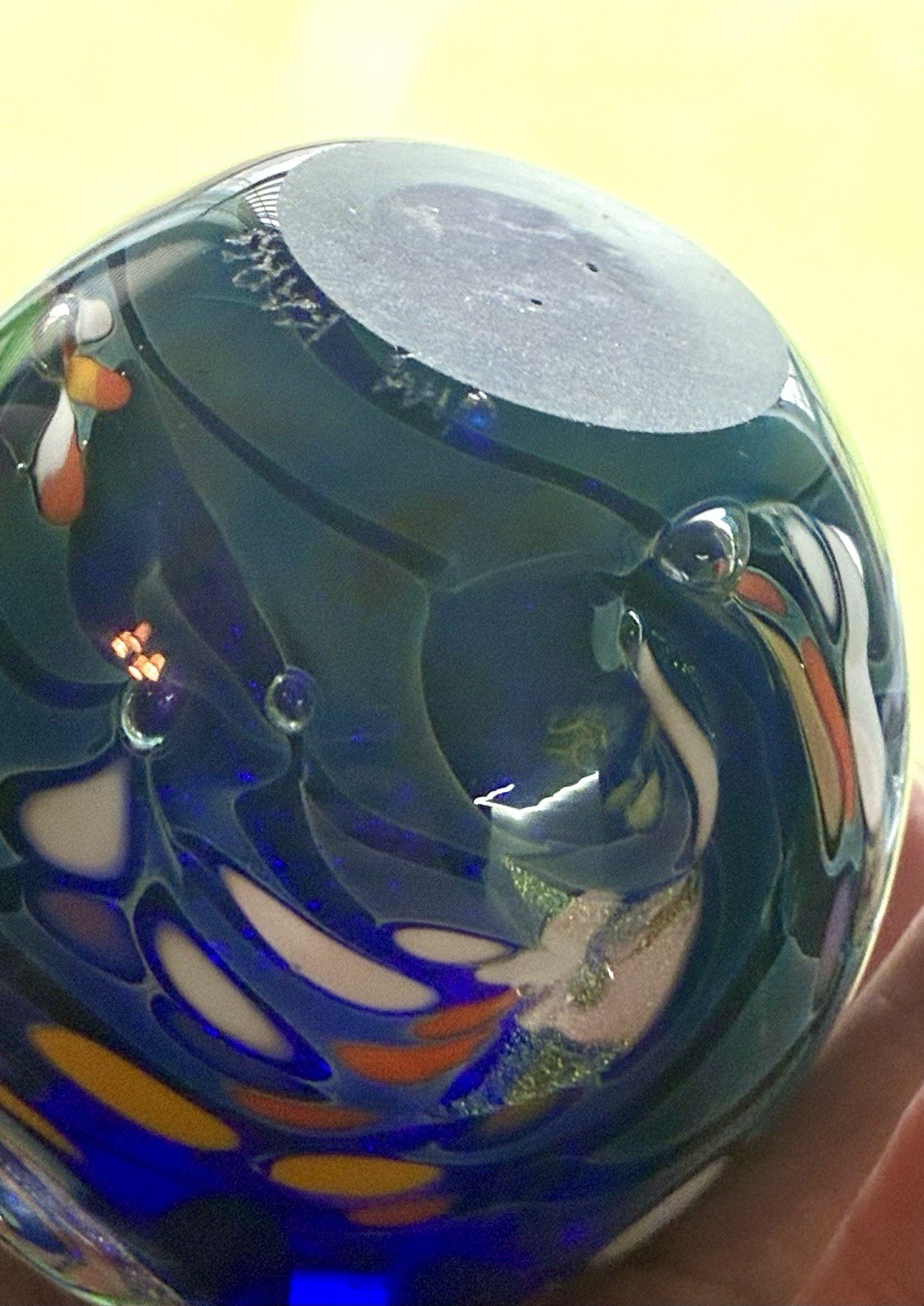Signed Jim Karg Colorful Art Glass Paperweight Vintage