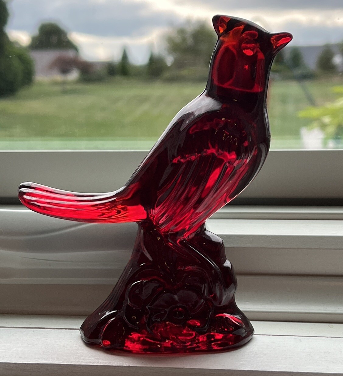 Mosser Glass – RED CARDINAL Figurine Paper Weight – 5.25″ tall – LOVELY GLOW
