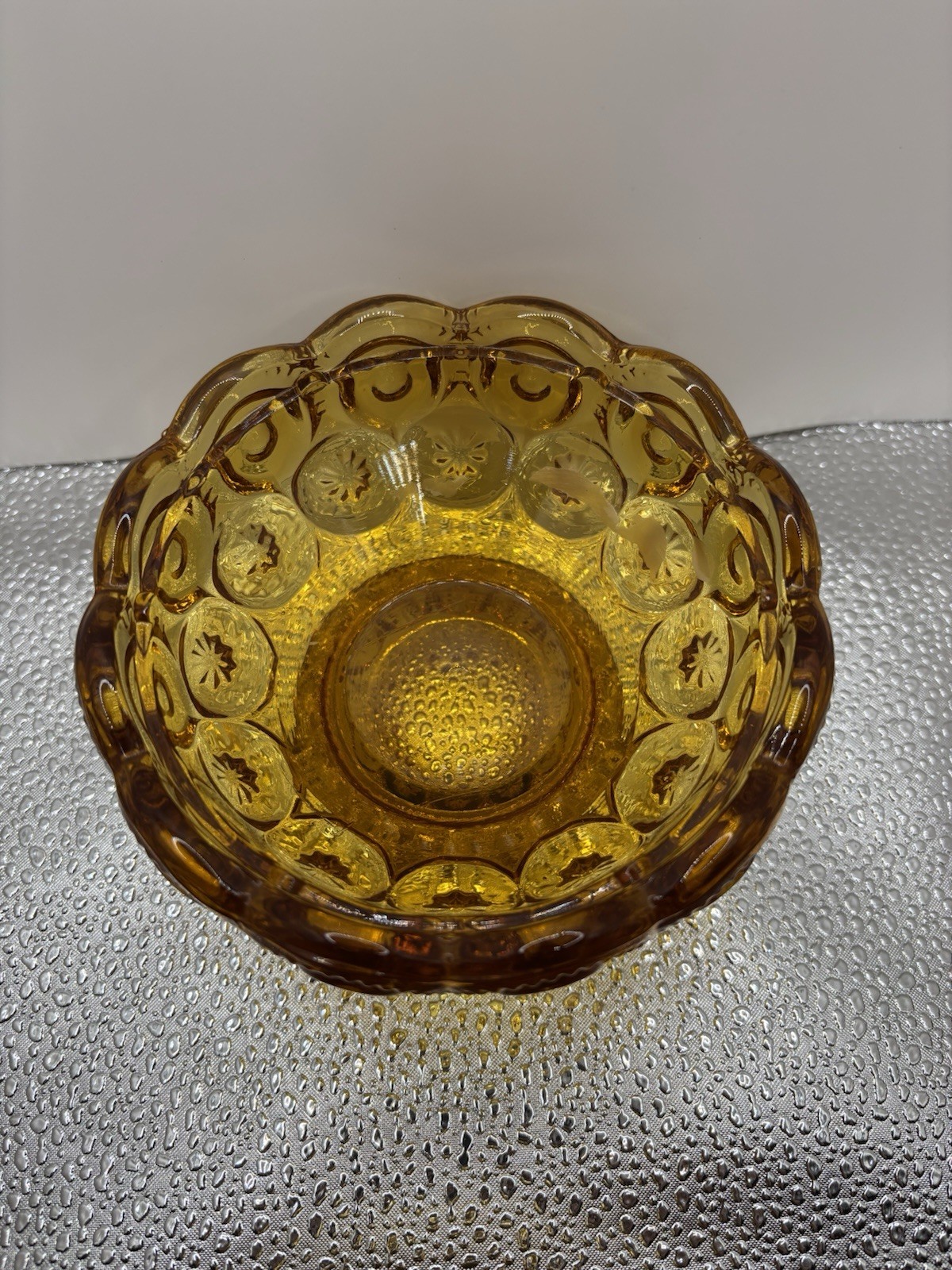 L.E. Smith Moon & Stars Pattern Pressed Glass Candle Holder, Amber Decorative