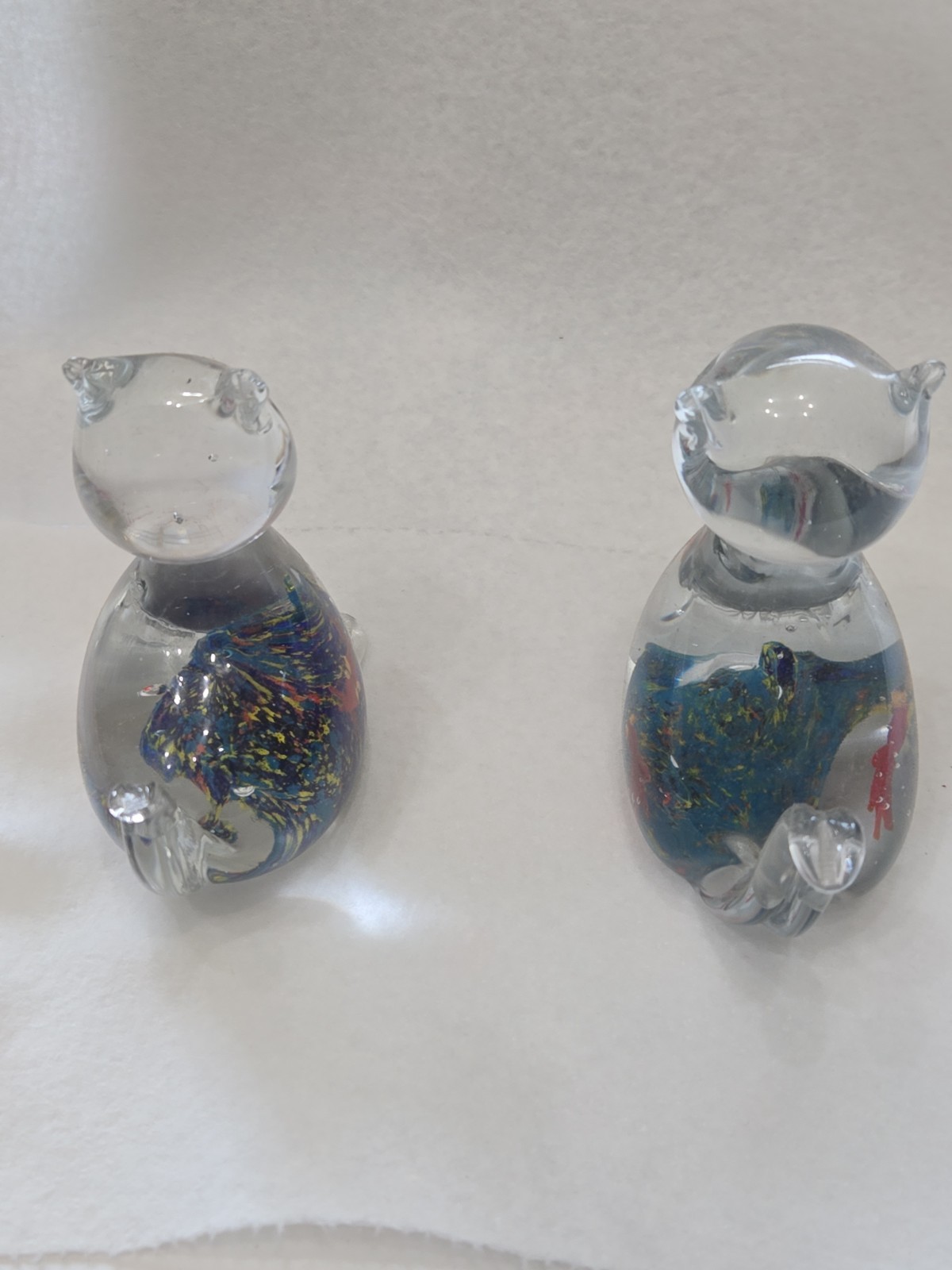 Murano Style Millefiori Art Glass Cat Figurines Lot Of Two Art Glass 4.5-4.75in