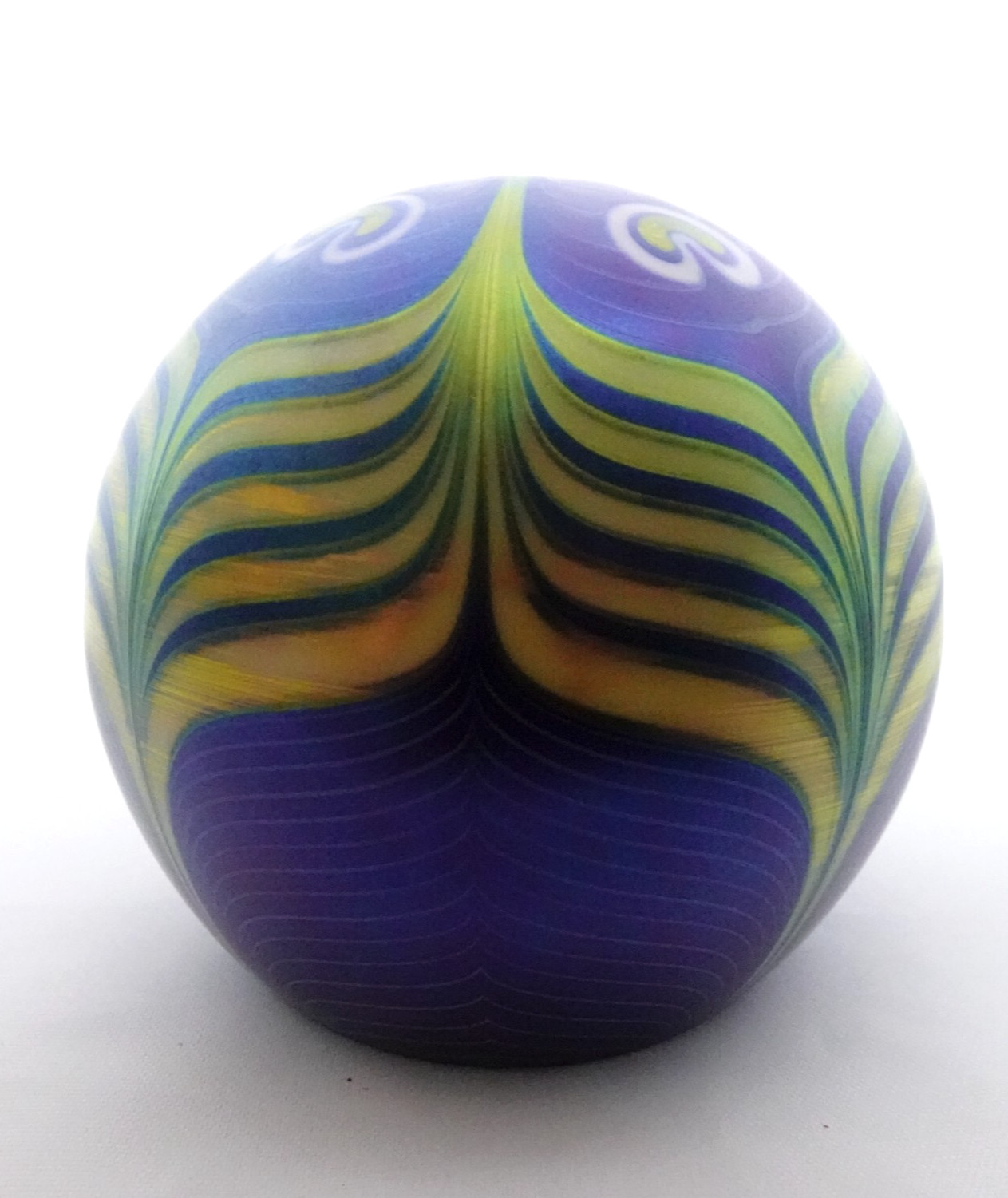 Signed Grant Randolph Studios Art Glass Pulled Feather Peacock Paperweight 82/86