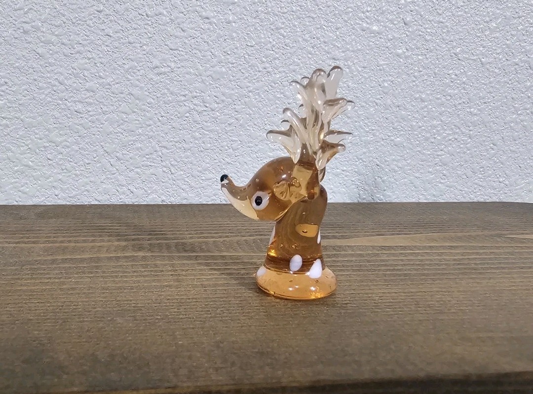 Vintage Blown Art Glass Amber Christmas Reindeer Deer Miniature Figurine 2″