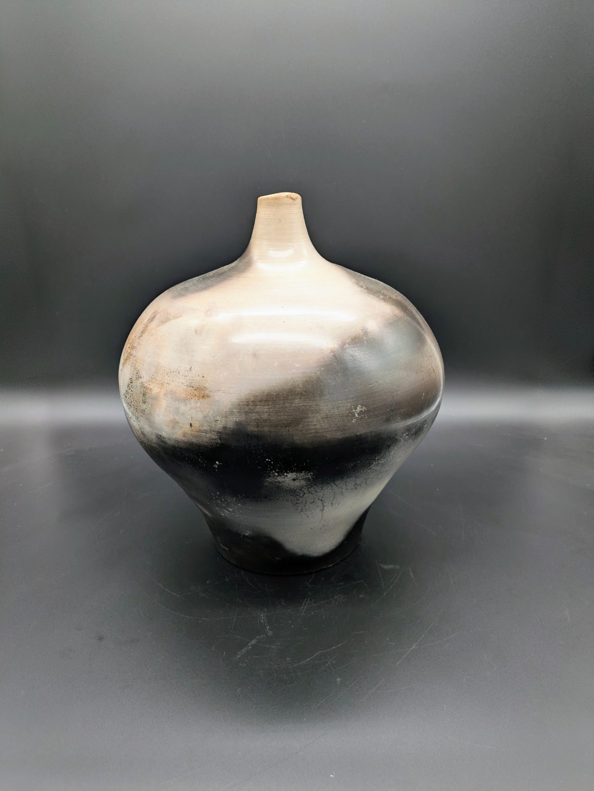 Vintage Chinese Studio Art Smoke-Fired Ceramic Vase
