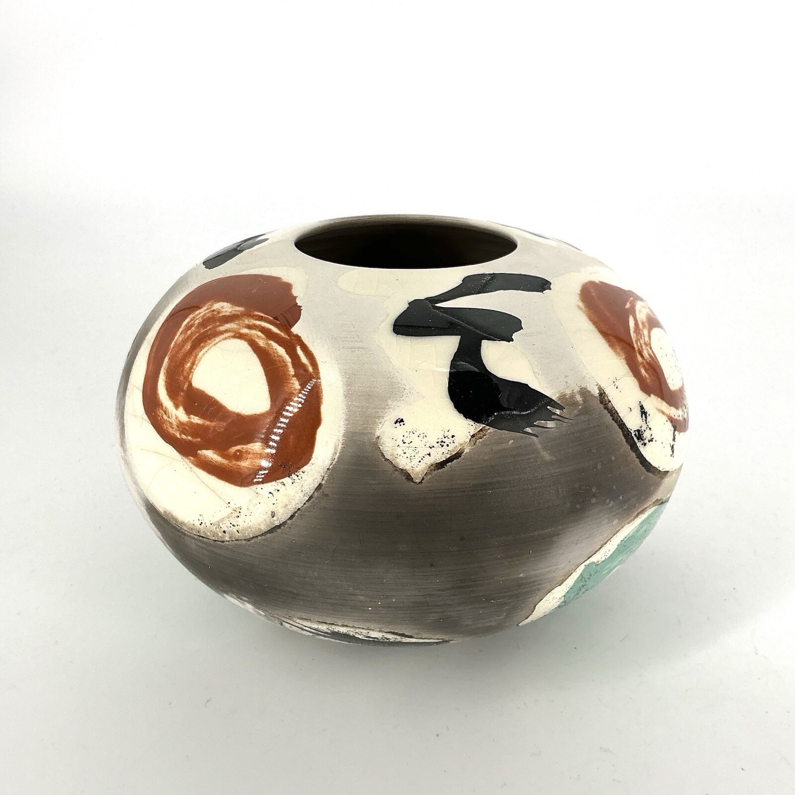 Vintage Raku Pottery Vase Porcelain Albert V. Green Signed