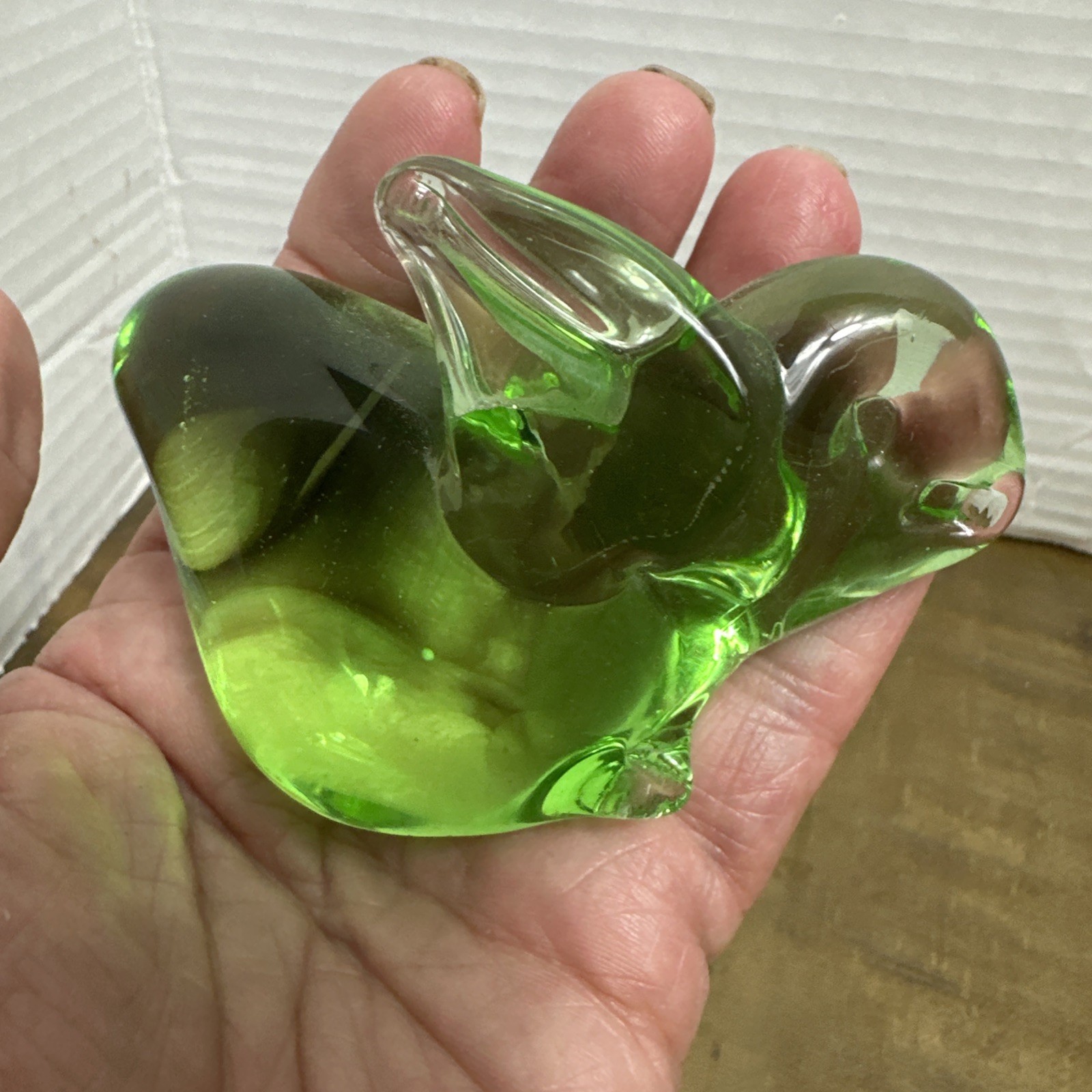 Vintage Handblown Green Glass Bunny Paperweight Rabbit Easter