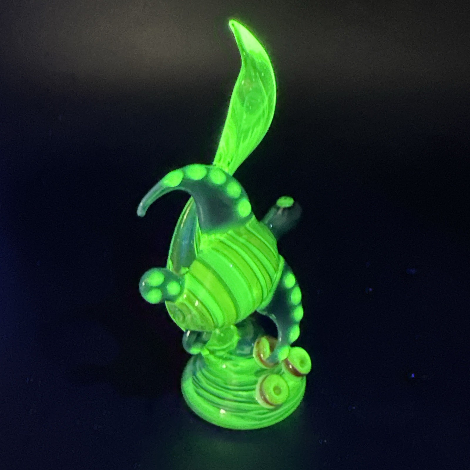 Handblown Uranium Glass Art Sea Turtle Nautical Sculpture UV Reactive Boro Glow