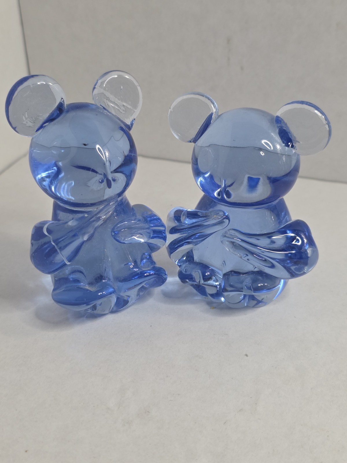 United States Commemorative Fine Art Gallery Blue Glass Panda Bears ( 2 )