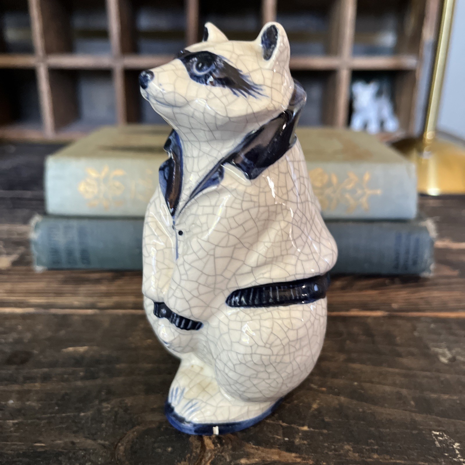 The Potting Shed Dedham Pottery Reproduction Raccoon Figurine Signed Vtg