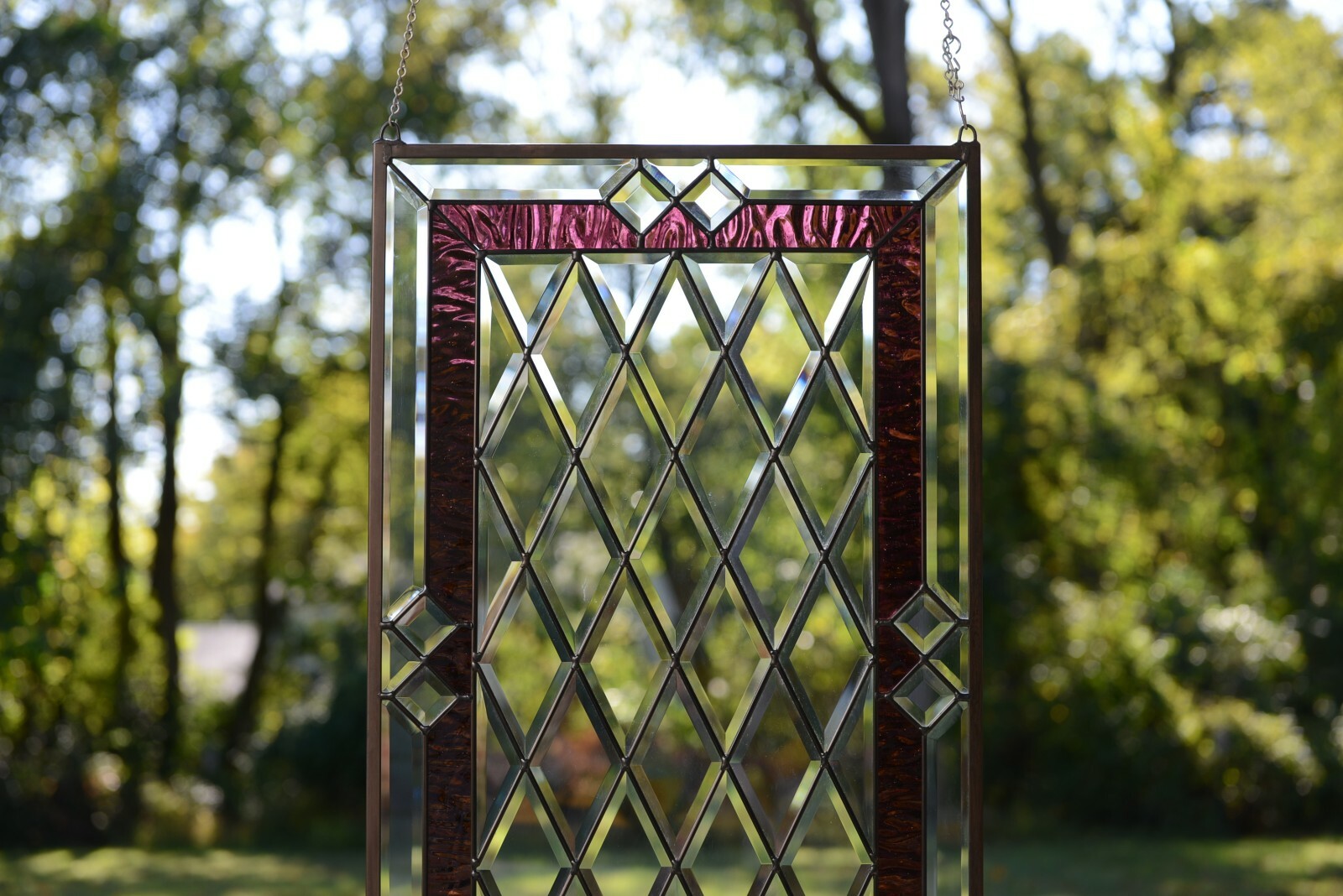20.25″ x 34.25″ Stunning Handcrafted stained glass Clear Beveled window panel