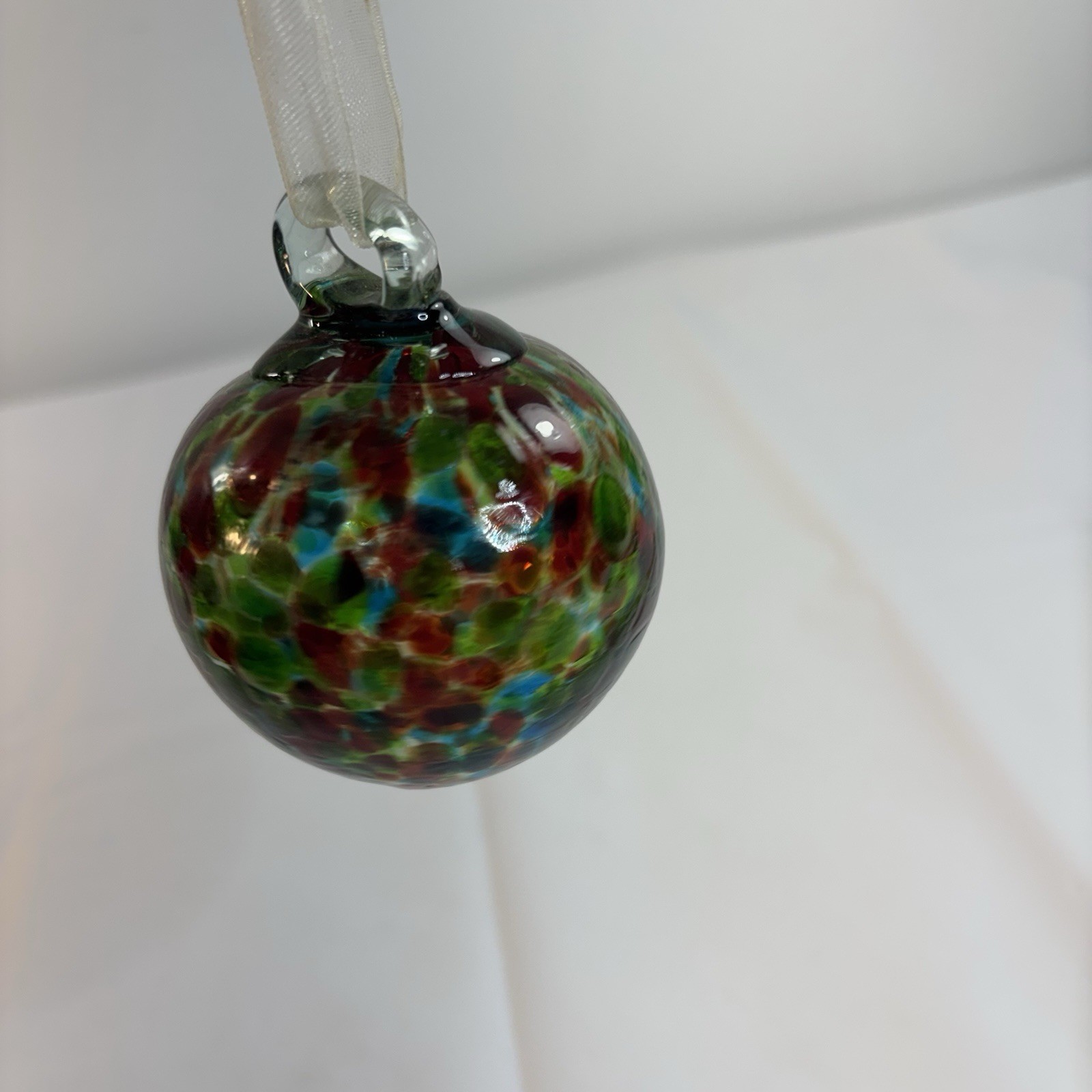 Art Blown Glass Ornament Ball Red Green Blue Multicolor Confetti Gift FLAW READ
