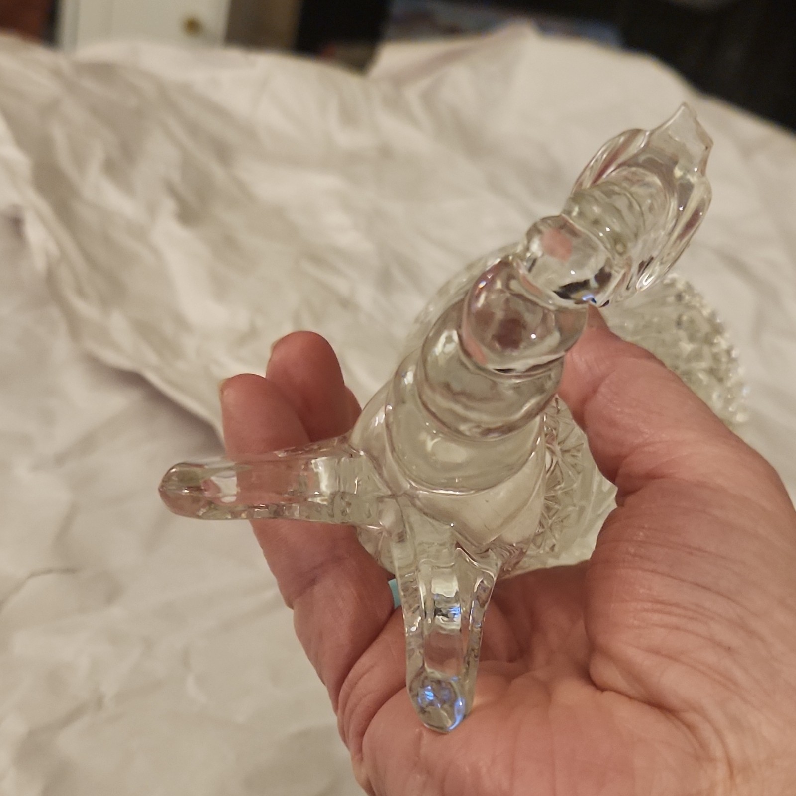 Clear Cut Glass Vase with Bird Motif, Diamond Pattern, Glossy Decorative Accent