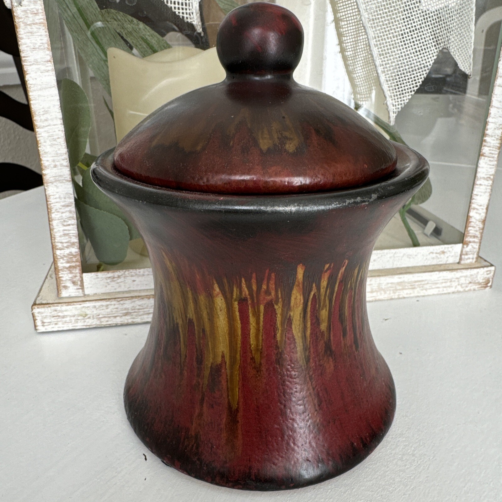 Art Pottery Vase Studio Boho Home Table Decor Black Red Yellow Aesthetic