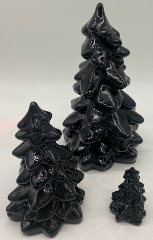 Set of 3 Christmas Holiday Trees – Black Glass – Mosser USA
