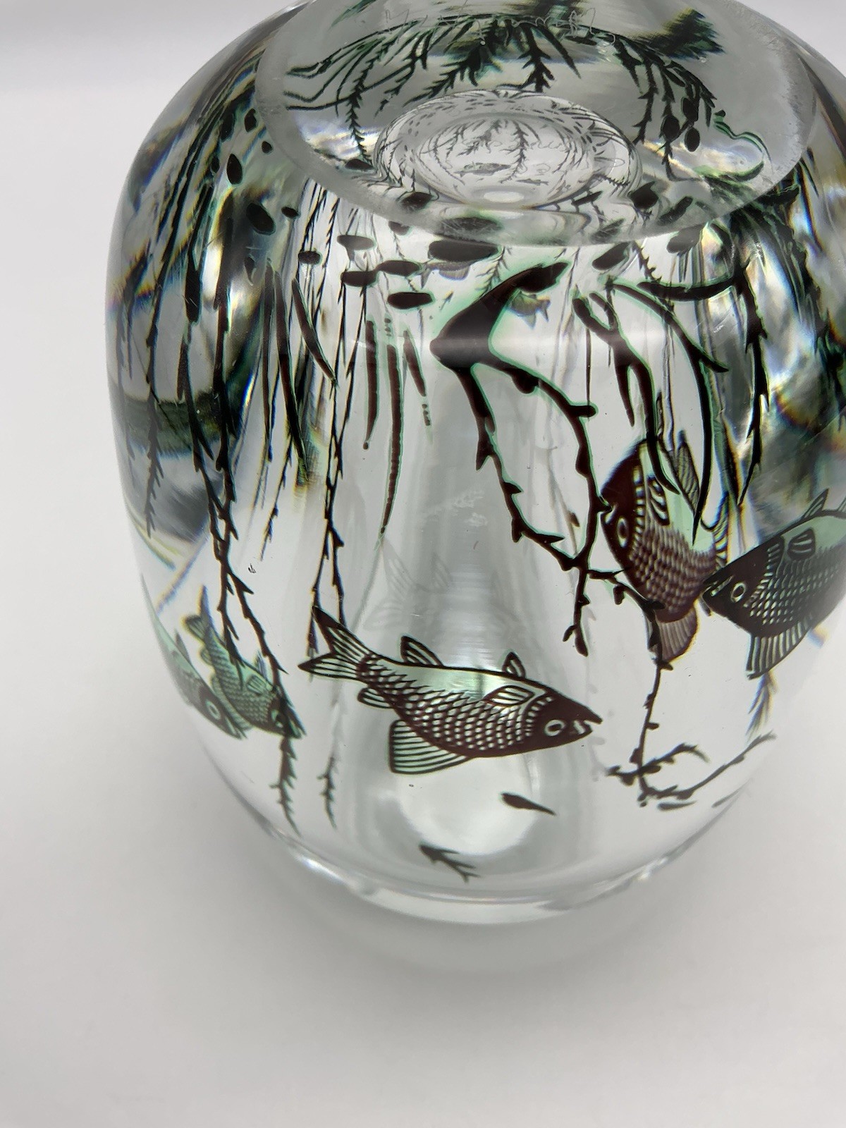 Orrefors Fish Underwater Aquarium Graal Vase Edward Hald Sweden 5.25 Inches