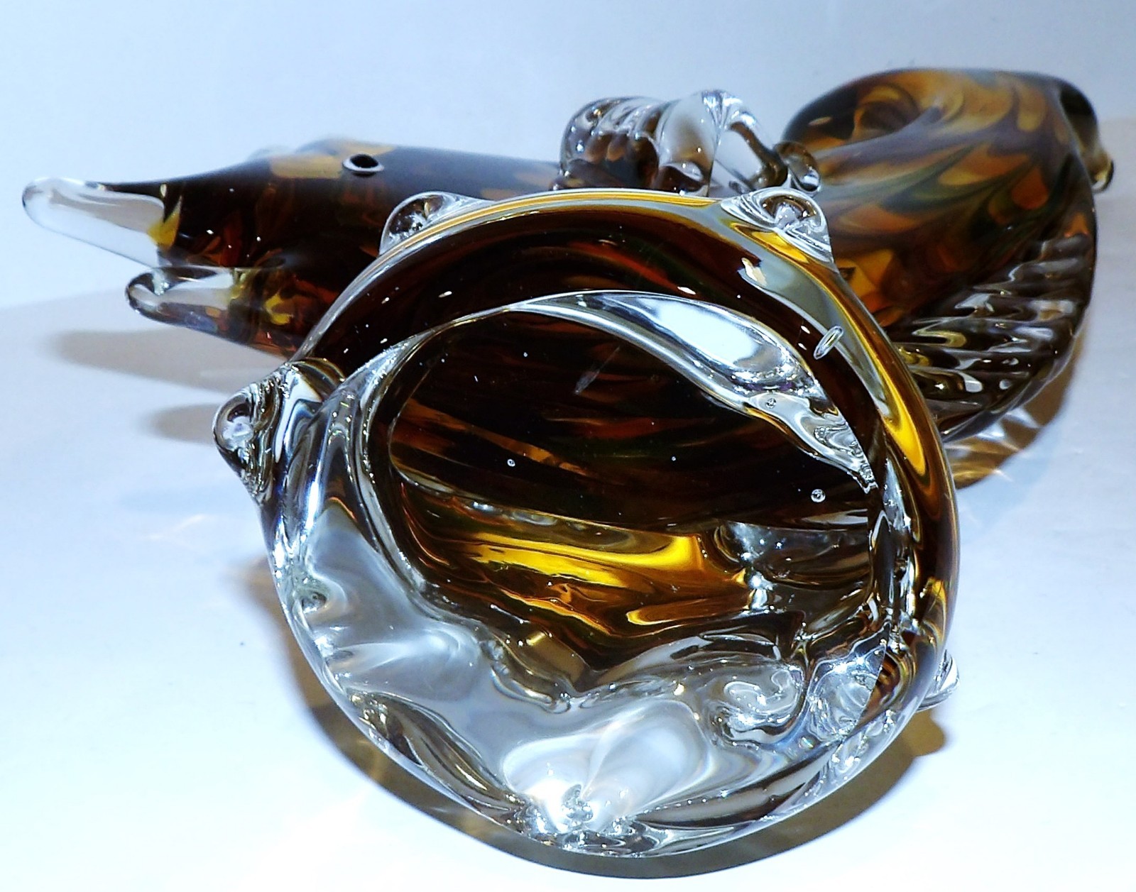 MURANO ART GLASS TROPICAL FISH YELLOW GREEN BROWN AVENTURINE 13″ SCULPTURE