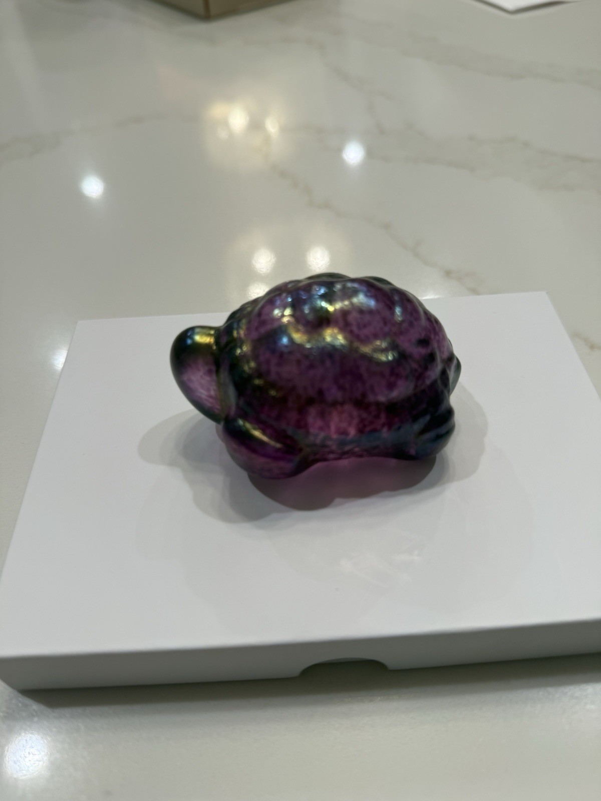 Signed Robert Held Art Glass Turtle Paperweight Purple Iridescent RHAG